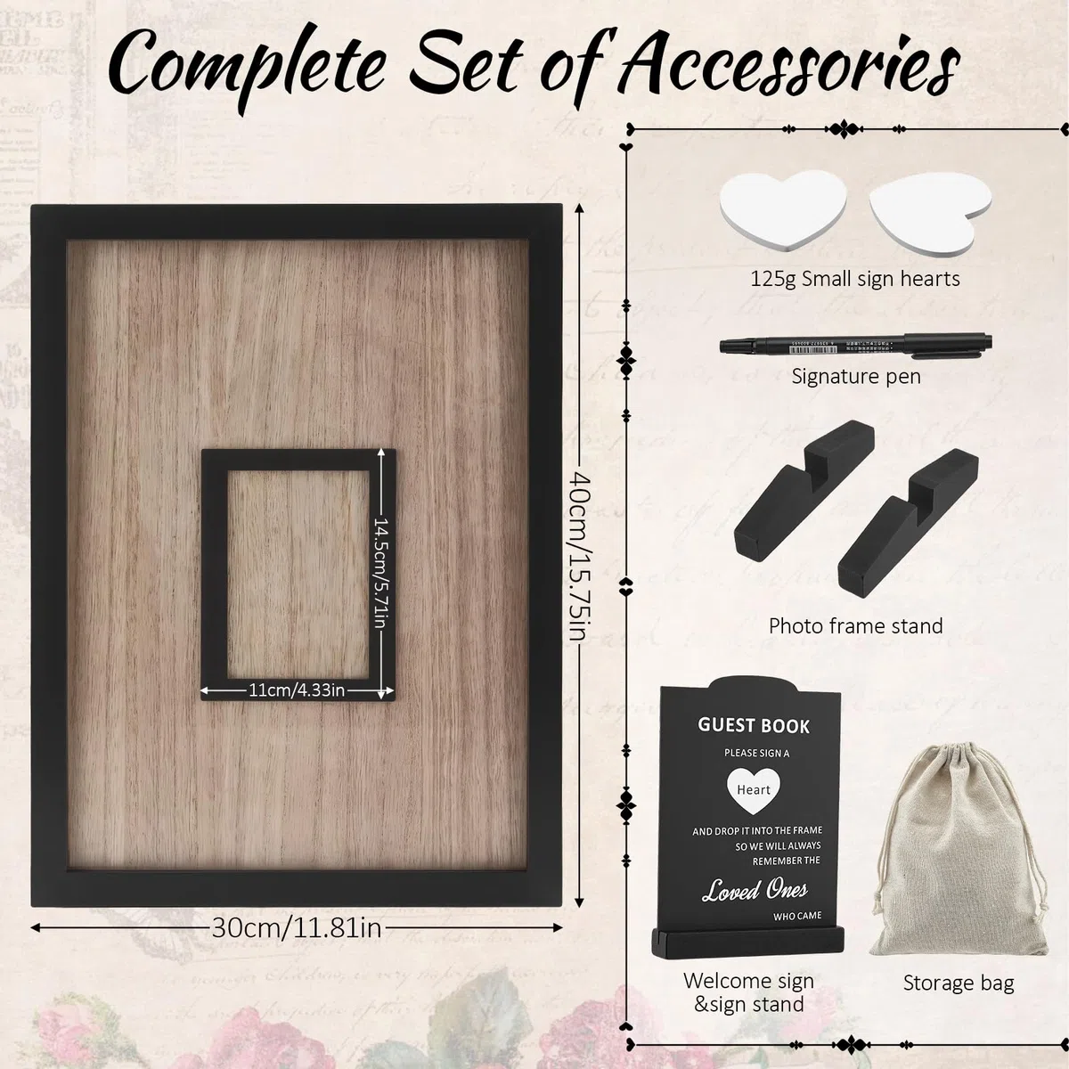 Libro Ospiti Nuziale a Forma di Cuore in Legno Rustico – con Cornice e Scatola Biglietti, Decorazione Personalizzata per Matrimonio, Feste e Compleanni (Rettangolare)