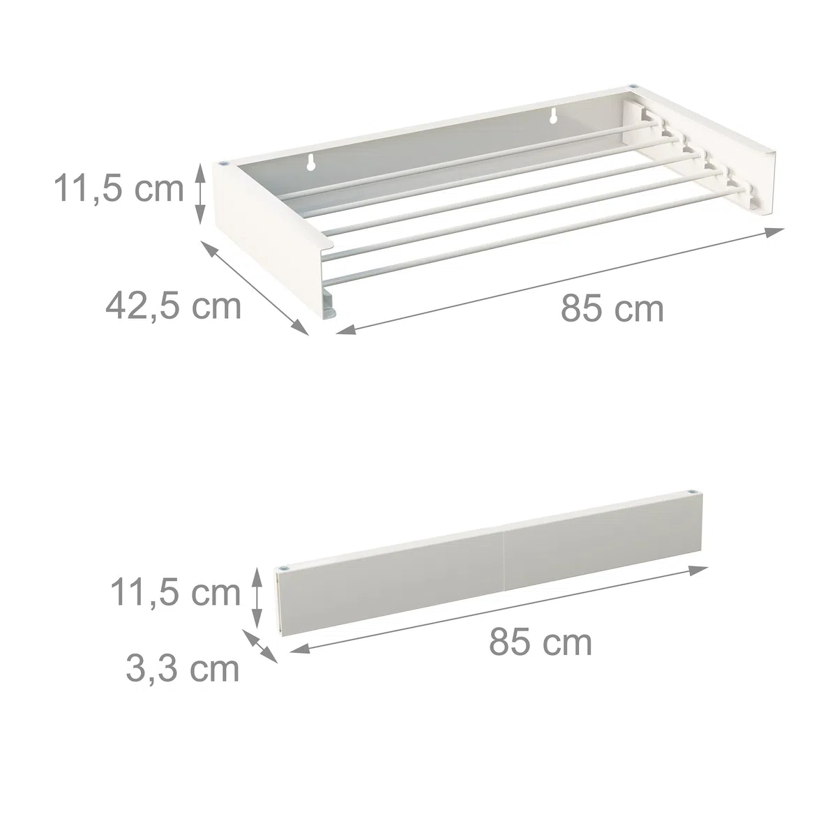 Relaxdays Stendino da Parete Pieghevole, HLP: 11,5 x 85 x 42,5 cm, Filo Asciugatura 4,15 m, Stendibiancheria, Bianco