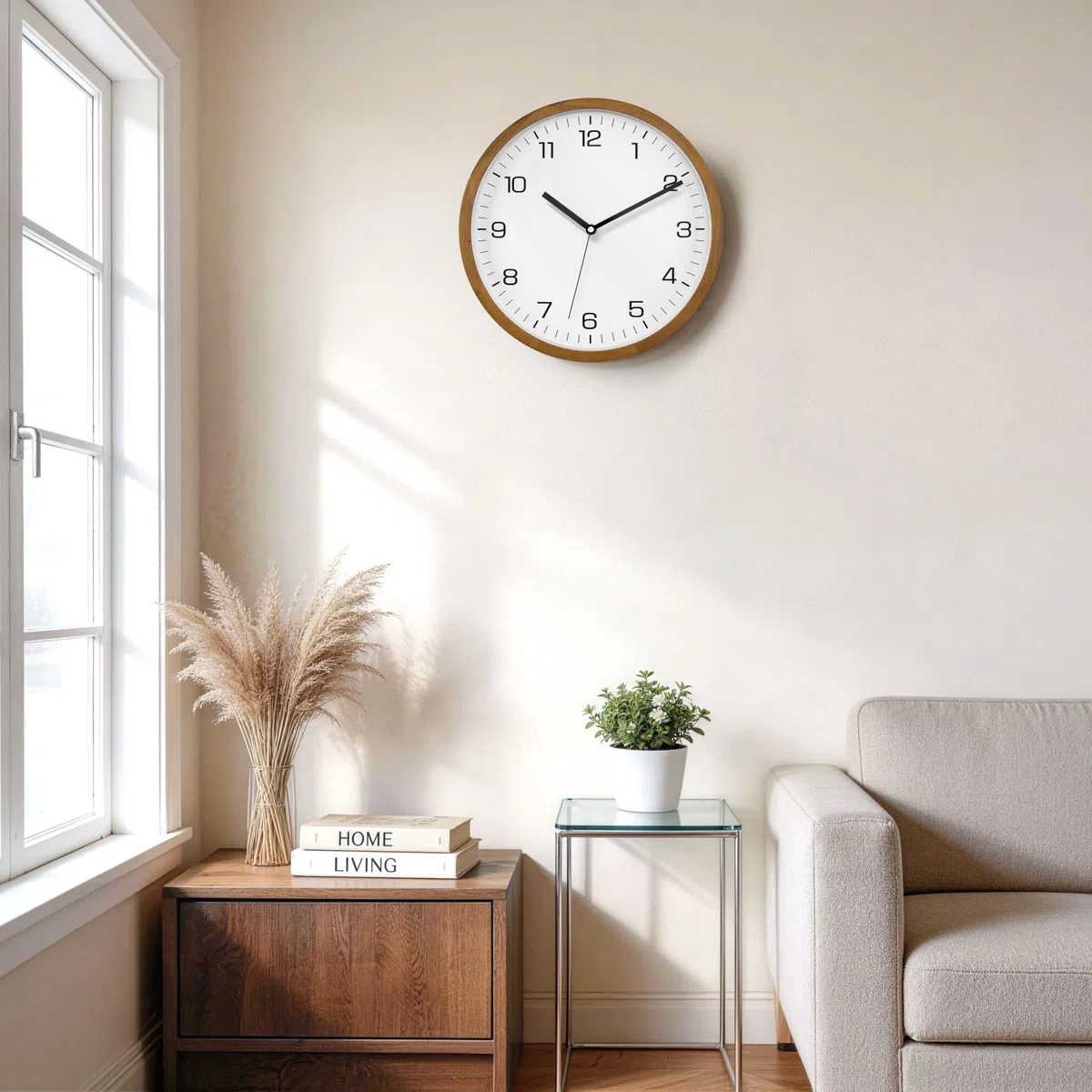Foxtop Orologio da Parete in Legno Massello 30 cm Senza Ticchettio - Orologio Silenzioso Moderno con Cornice in Legno per Camera da Letto, Cucina, Soggiorno, Ufficio e Scuola