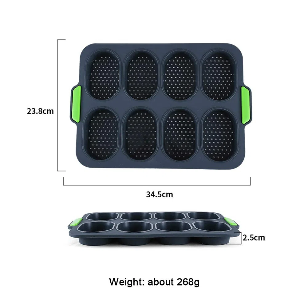 Mini Pan, Silicone Antiaderente Perforato Pane Francese Stampo Croccante Per Pane Pane Per Hot Dog (Grigio scuro)