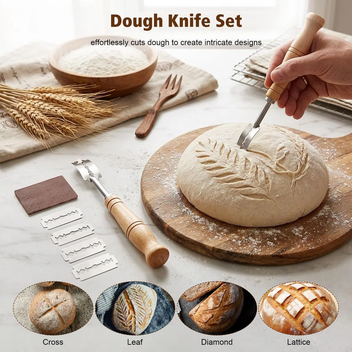 Kit di Banneton per Pane, 17 Pezzi Kit Pane A Lievitazione con Cesto Rotondo Ovale, Mixer, Coltello da Pane, Kit Panetteria per Principianti e Panettieri