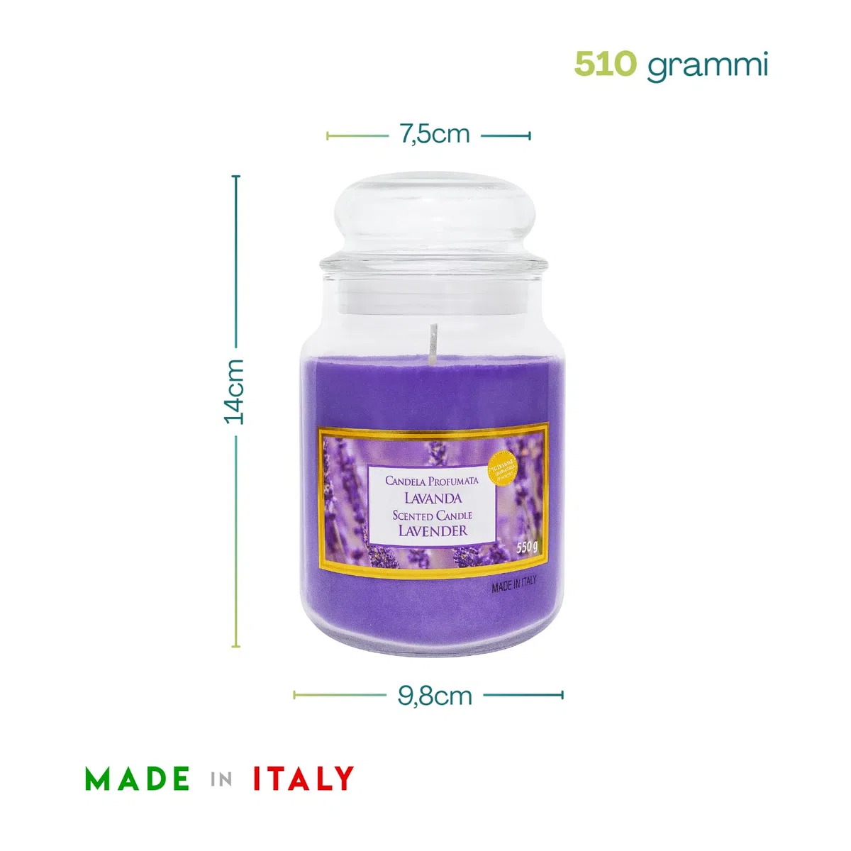 Virsus Candele profumate in Giara Grande, Set da 3 Candele in Vasetto di Vetro da 510 grammi, Profumo Relax per Interno (Lavanda)