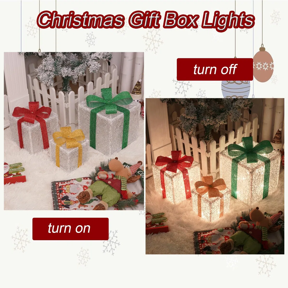 Arespark Set di 3 Luci Scatola Regalo Natalizie, 50 LED Regalo Luminosi Natale con 8 modalità Luminose, IP44 Illuminate per Albero di Natale, Vetrina, Finestre, Giardino, Decorazioni Natalizie