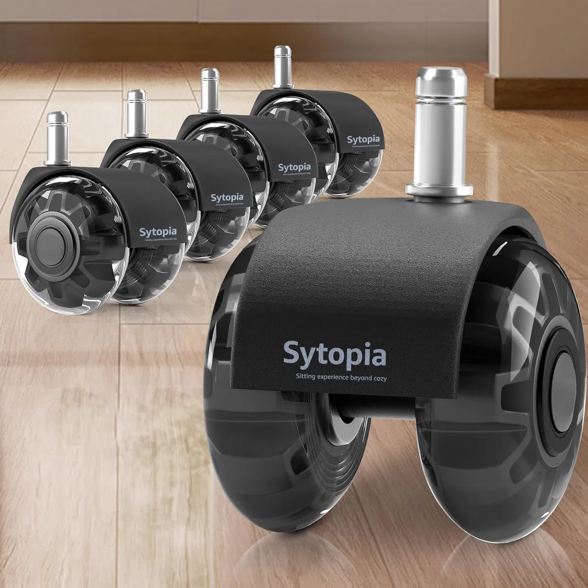 Sytopia Sedia da ufficio, ruote da 11 mm x 22 mm, set da 5 ruote per sedie da ufficio, super silenziose e morbide per pavimenti duri, parquet, moquette, laminato, non sono necessari tappetini