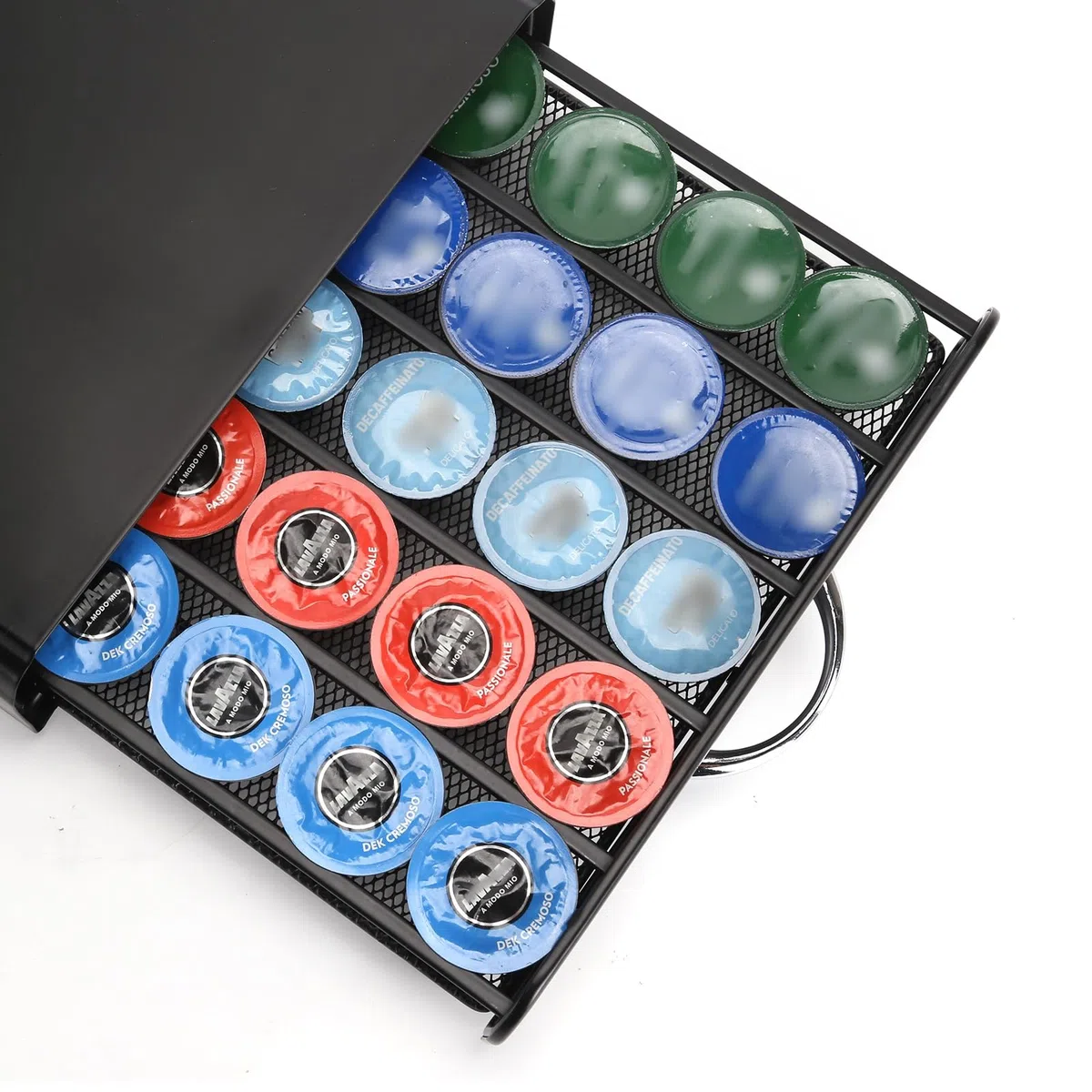 Cassetto Porta Cialde caffè,Porta Capsule per caffè Compatibile con Modo Mio,Cassetti per Cialde Supporto di Metallo,Capacità: 40 capsules - Nero