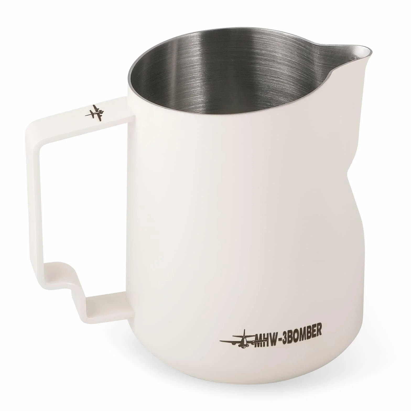 MHW Bomber - Brocca per schiumalatte da 450 ml, in acciaio inox, brocca per caffè espresso a vapore – Brocca per latte Barista Latte Art con beccuccio rotondo P6006W