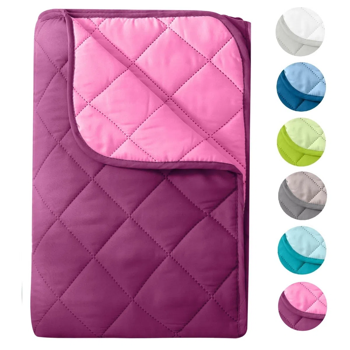 wometo Piumone estivo in microfibra, design reversibile, 200 x 200 cm, OekoTex, colore viola e rosa, adatto per il campeggio e le giornate più calde, utilizzabile come copriletto