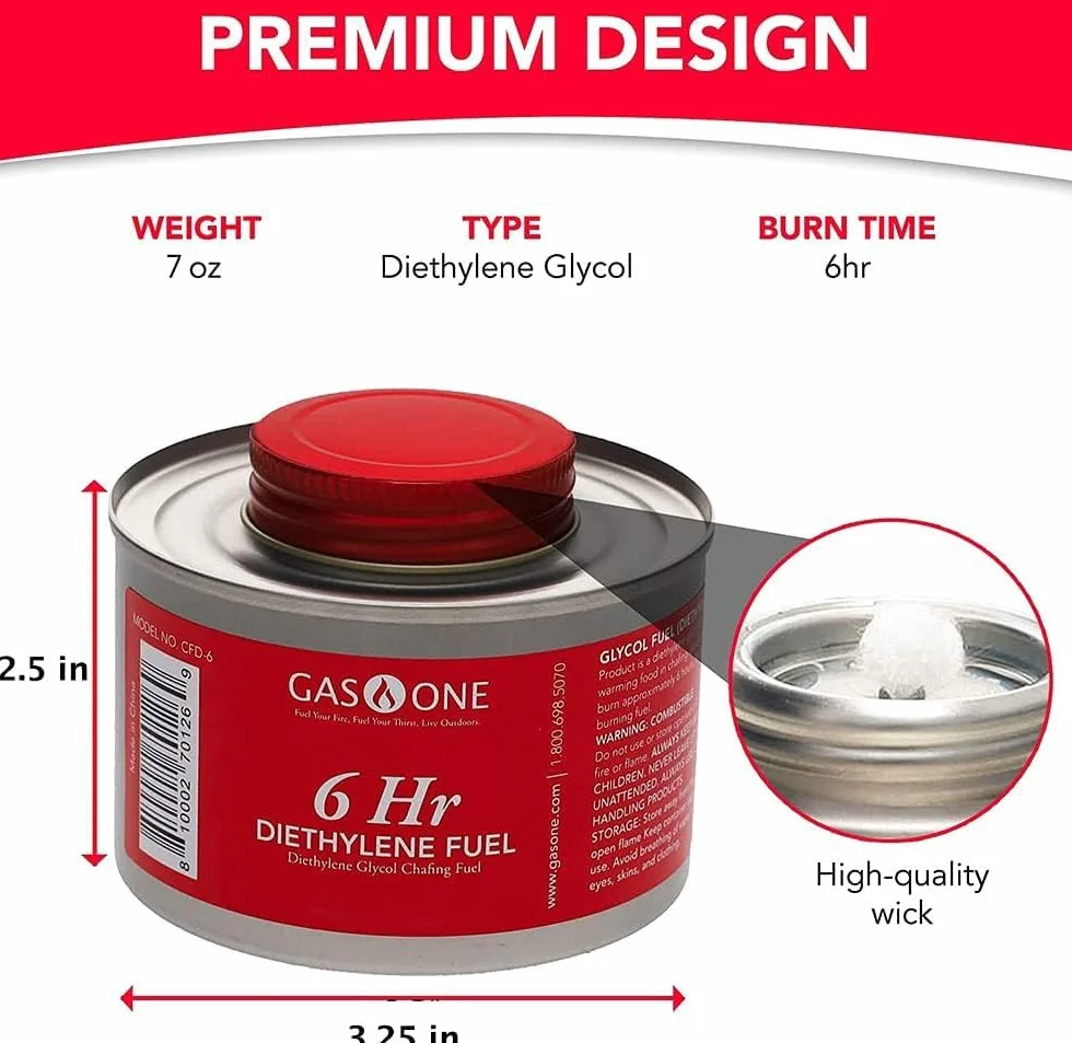 GASONE CFD-6-6 Gas One 6 PK – 6 Ore di Cottura stoppino Liquido Sicuro sfregamento Carburante & Coperchio apribottiglie per scaldavivande