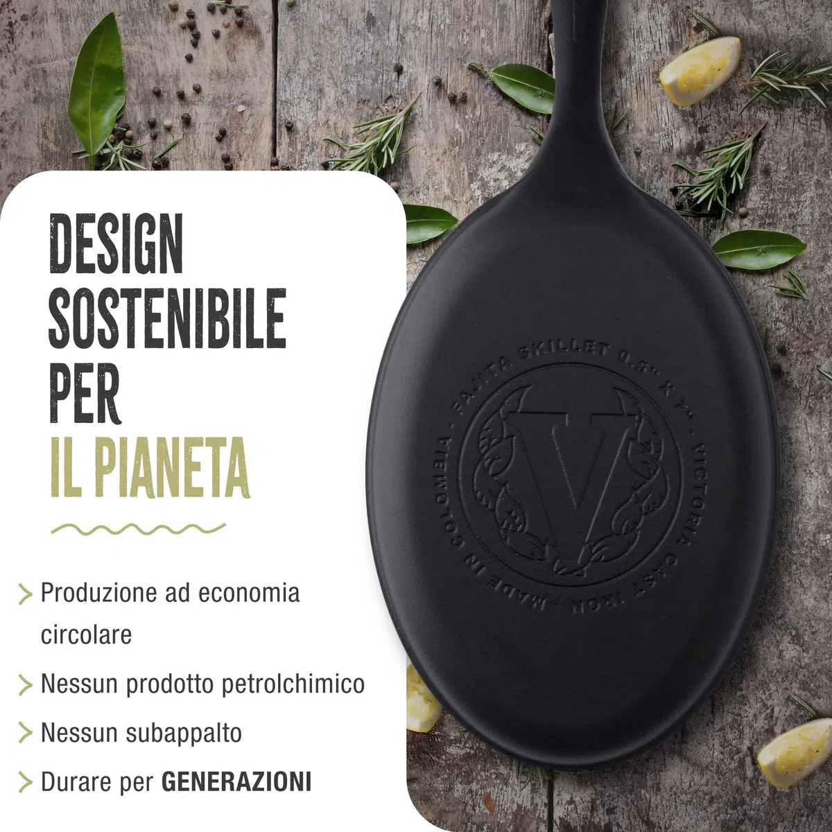 VICTORIA Padella per Fajita in Ghisa Smaltata Induzione da 25cm, Adatta per, Fuoco, Barbecue, Forno, Vetroceramica e Gas, Cast Iron Skillet Senza Sostanze Tossiche, Senza PTFE e PFOA