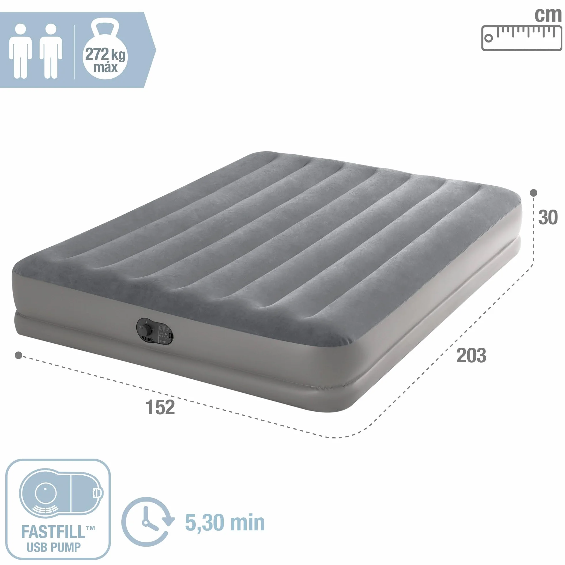 Intex Dura-Beam Standard Series Prestige Mid-Rise Air Mattress with Fastfill USB Powered Internal Air Pump