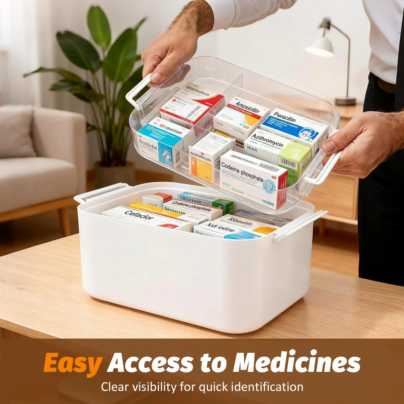 Contenitore per medicinali, Scatola Organizer per Medicinali 4 Livelli, scatola per farmacia domestica con maniglia per il trasporto, organizer per medicinali multifunzionale per casa, 28*19*27cm