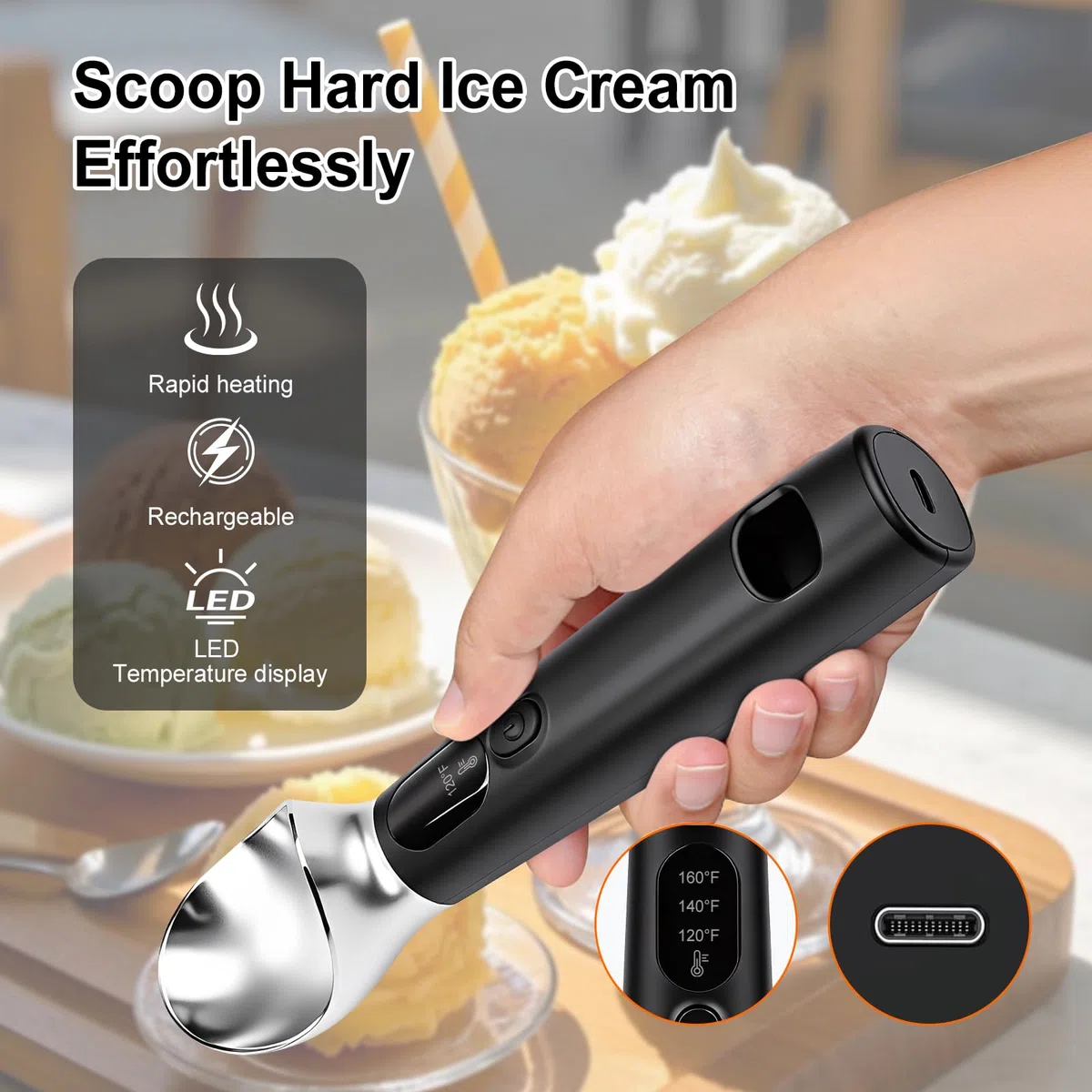 Cucchiaio elettrico regolabile del riscaldamento del gelato di temperatura a tre livelli, uso domestico/commerciale