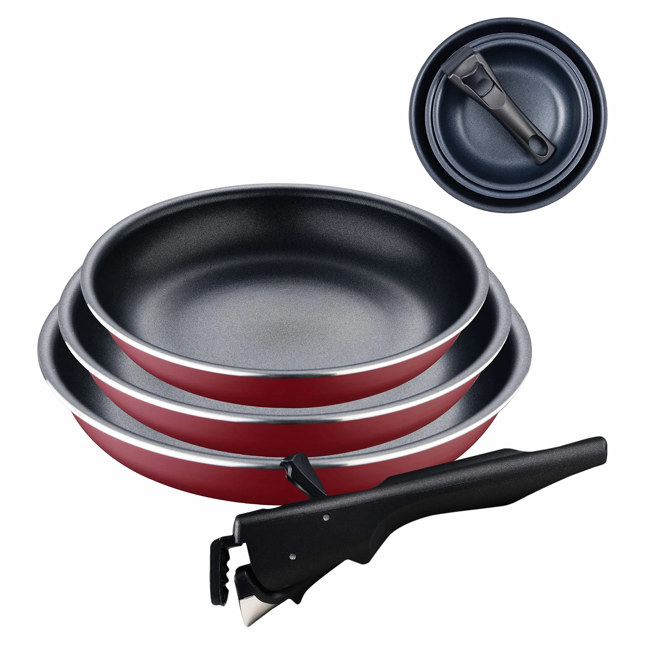 BERGNER Red Edition, Set di padelle da 4 pezzi da 18, 20 e 24 cm, manico ergonomico rimovibile, alluminio pressato e antiaderente, per tutti i tipi di cucine e forno