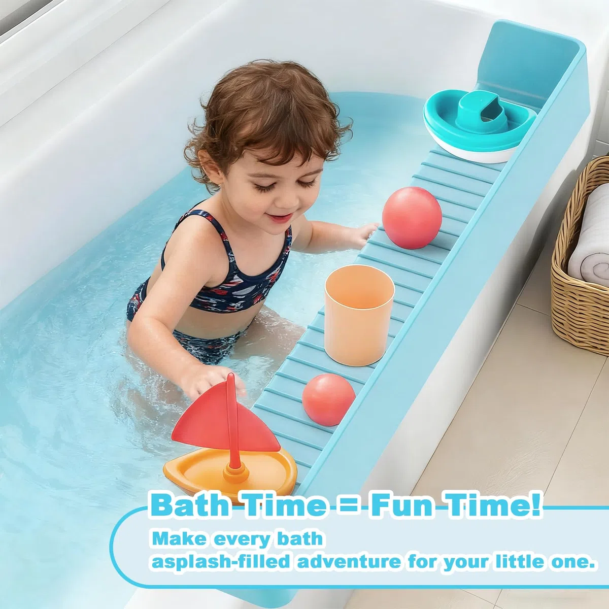 Paraspruzzi per Vasca Da Bagno per Bambini, In Silicone, Paraspruzzi Più Lungo, Supporto per Giocattoli per Vasca Da Bagno Impedisce Fuoriuscite d'Acqua In Bagno