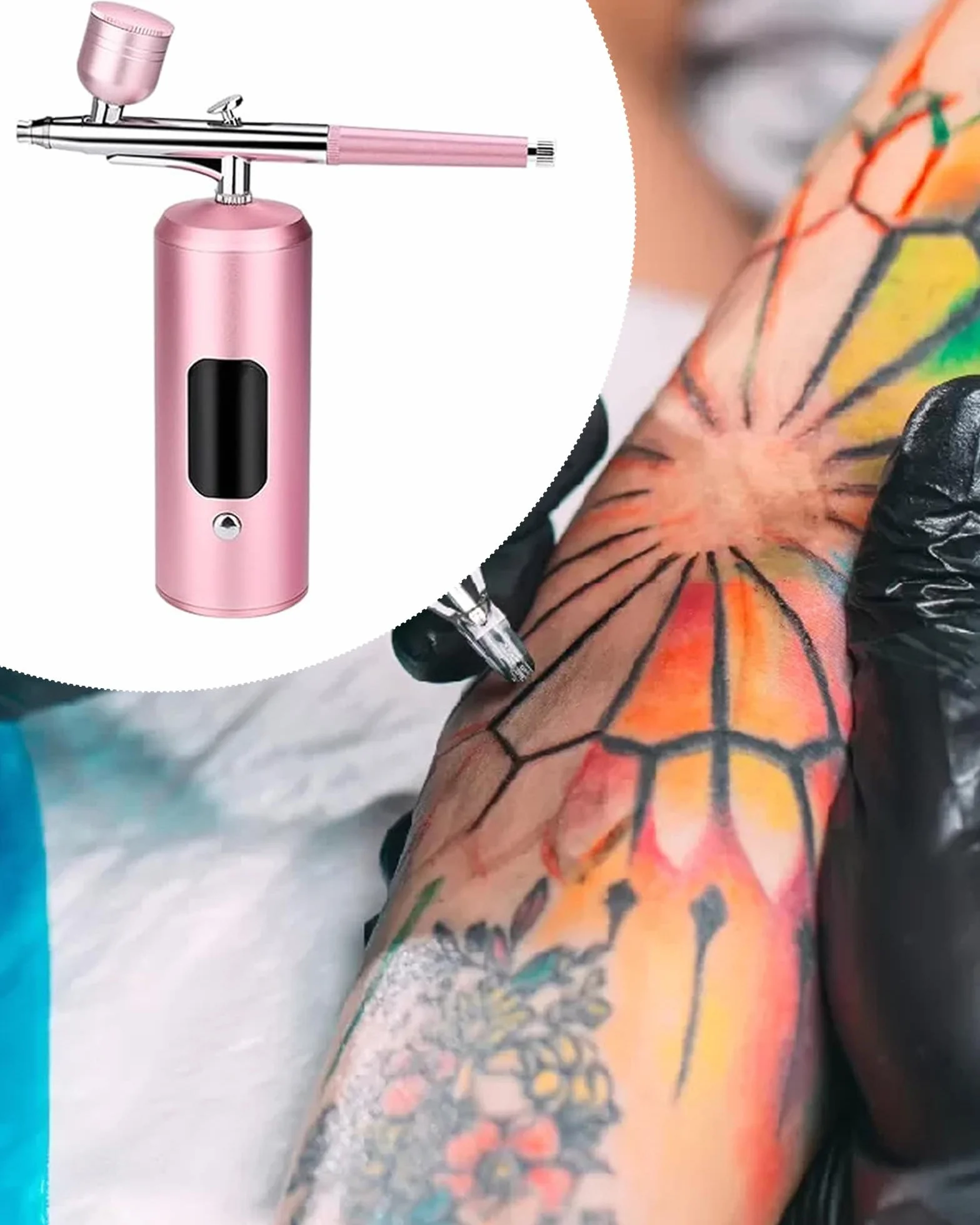 Kit Aerografo Senza Fili: 38 Pcs Pistola Aerografo Portatile con Schermo a LED per Trucco, Idratazione della Pelle, Modellazione di Tatuaggi, Unghie, Decorazione di Torte (Rosa 1)