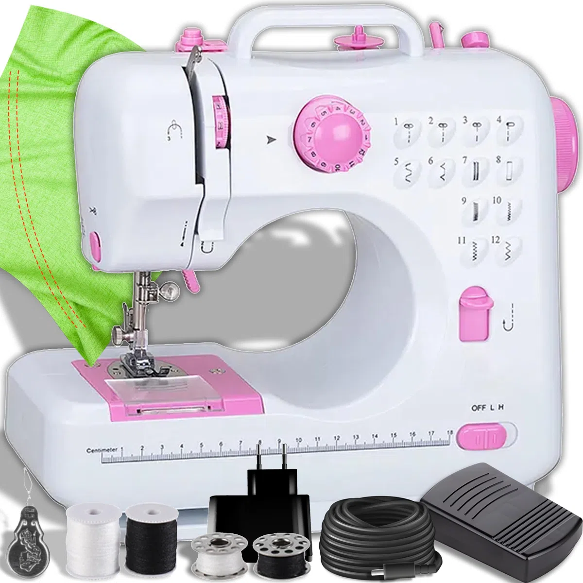 Retoo Macchina da cucire con pedale per principianti, Mini Macchina da cucire e luce LED per bambini e principianti 12 schemi punto, elettronica professionale domestica, Alimentazione elettrica