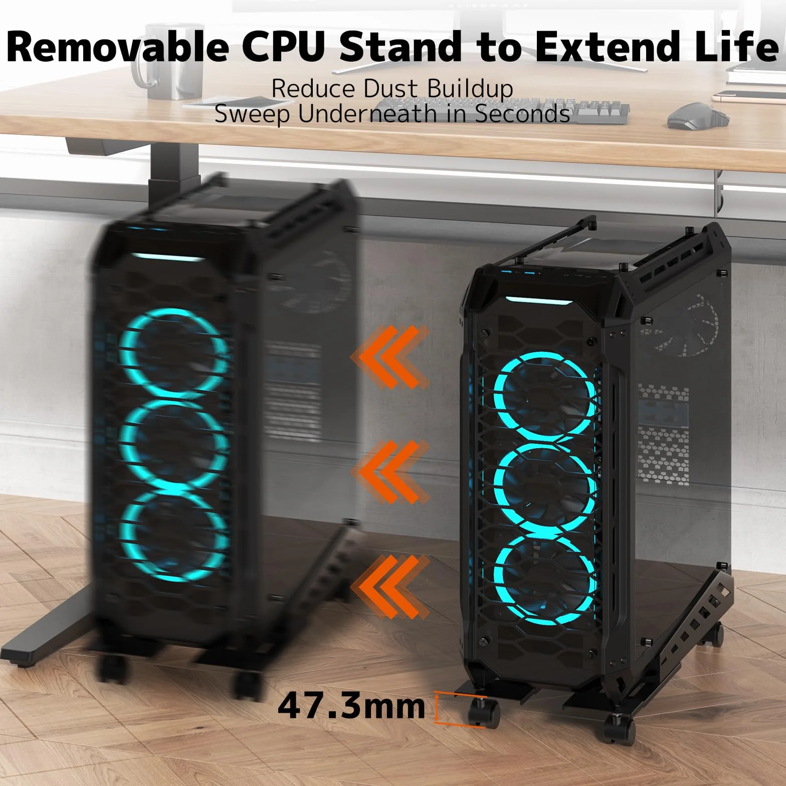 PUTORSEN Supporto per PC con Ruote, Supporto per CPU Mobile, Staffa Universale per PC con Larghezza e Lunghezza Regolabili - Nero