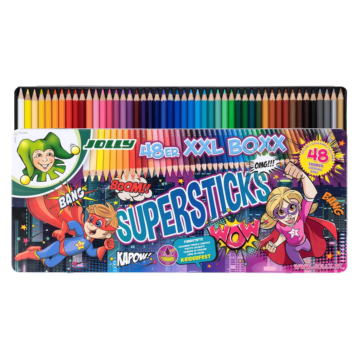 Jolly XXL Box 3000-0494 - Scatola in metallo con 48 pastelli, multicolore