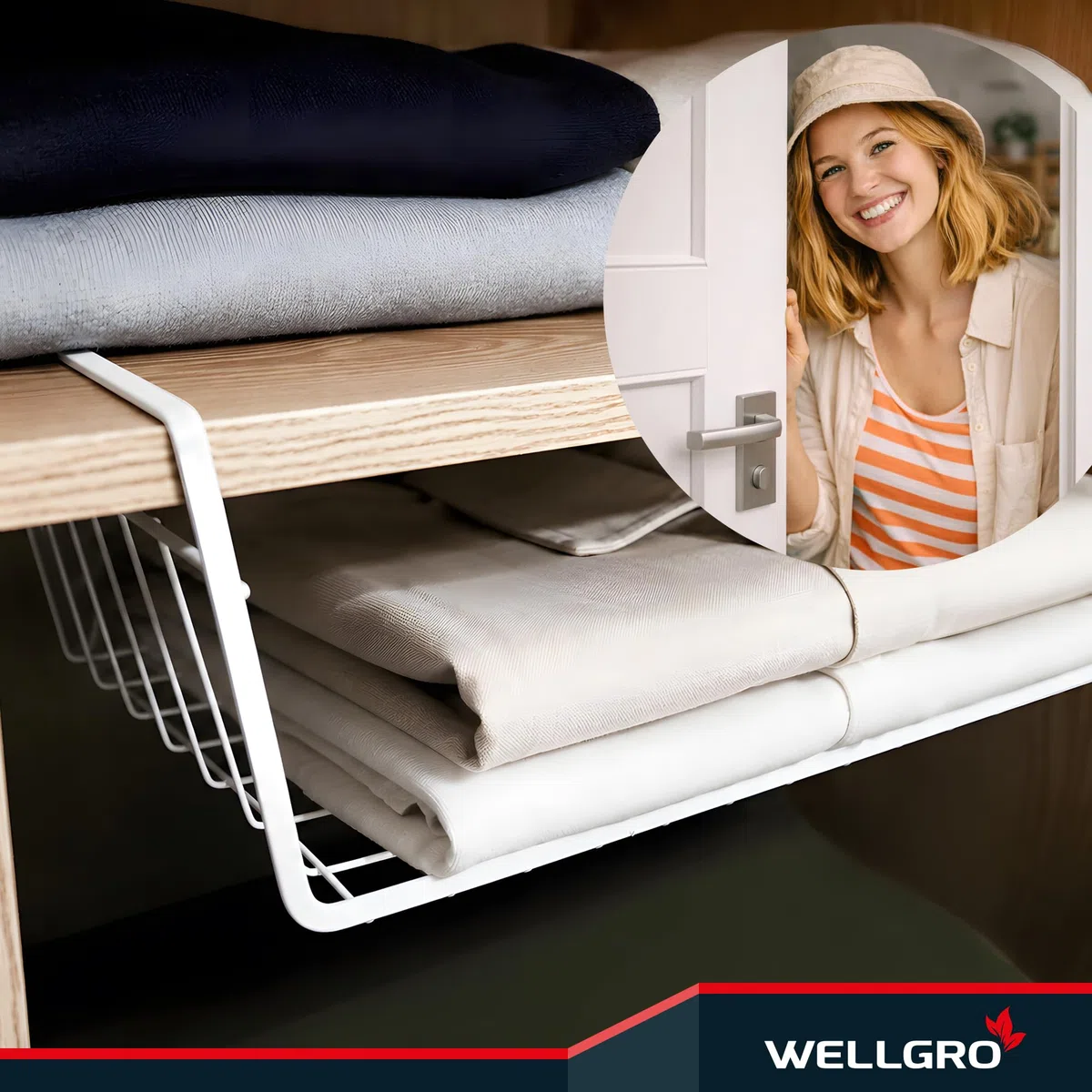 WELLGRO Set Di 4 Cestini Per Armadio Da Appendere In Metallo Per Ottenere Ulteriore Spazio, Circa 41 X 25 X 14 Cm, Bianco