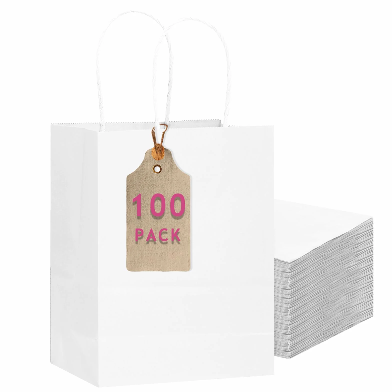 Gcardist Confezione da 100 sacchetti regalo bianchi con manici, misura media, 27 x 20 x 12 cm, taglia media