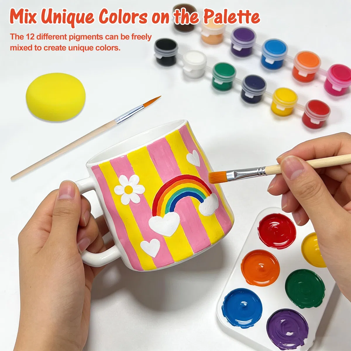 Set di Pittura su Ceramica, Bianco Tazze Kit Ceramica Fai Da Te,Ceramica Pittura Set, Tazze Pittura Set Contiene Tazze, Pennello, Colori E Istruzioni Per Dipingere, Pentole Per Casa, tazza di caffè