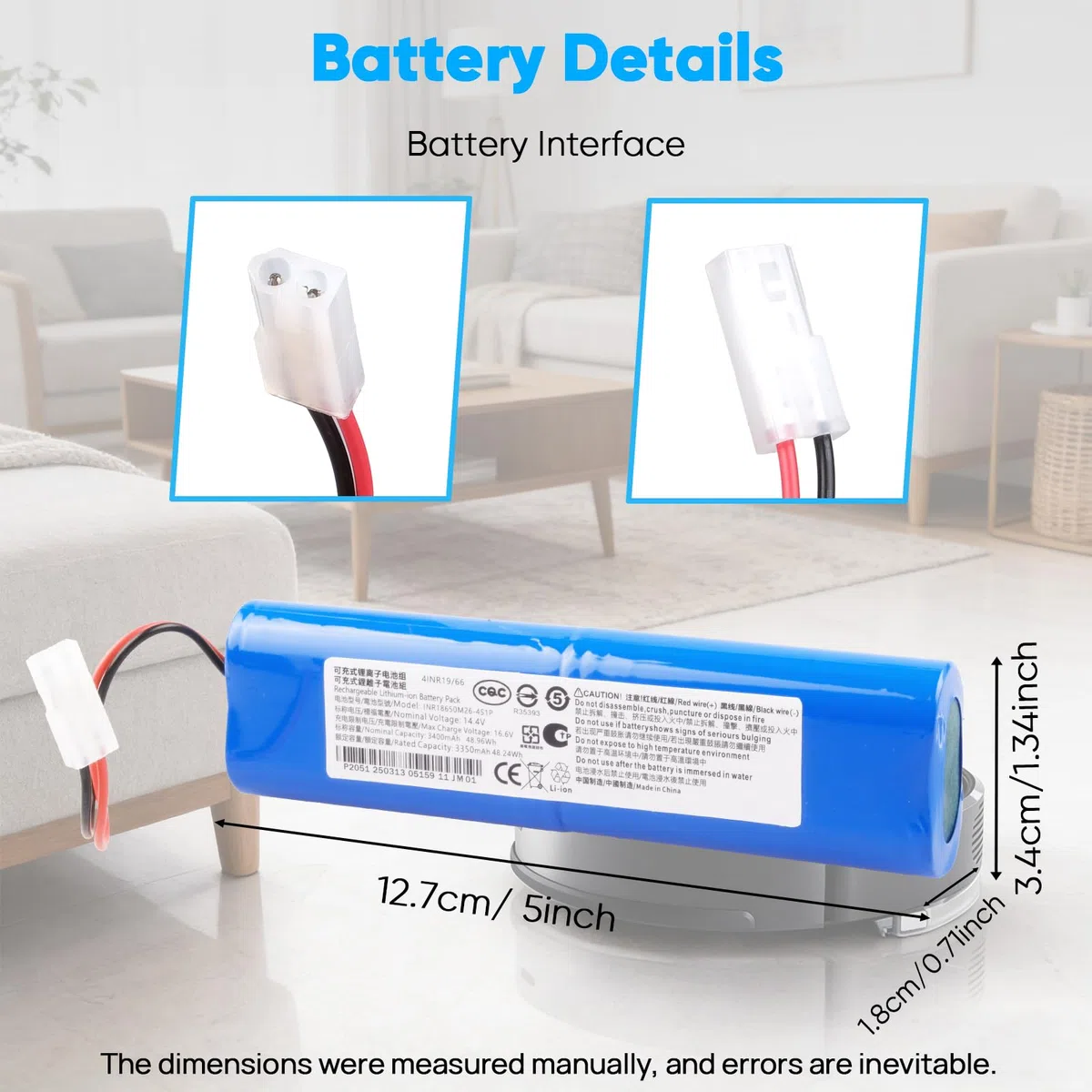 3400mAh 14,4V Batteria Compatibile con S360 S6 S8; Rowenta X-plorer Serie 75, 75S+, 95 X-Plorer, 75S, RR7687, RR7635, RR7675, RR8567, RR8597 Aspirapolvere PN: SS-2230002528 SS-2230002529