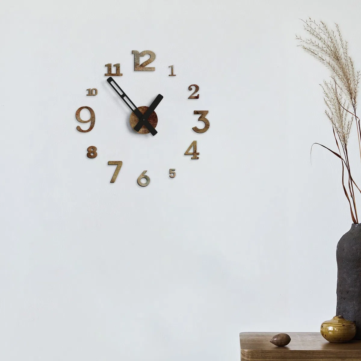 Giallobus - Orologio da Parete Adesivo Grande Float - Typos - Legno Mdf - Float ⌀ 60/80/110cm - 22 - Rust - Orologio da parete moderno - Numeri adesivi 3d - Diametro variabile 60/80/100cm