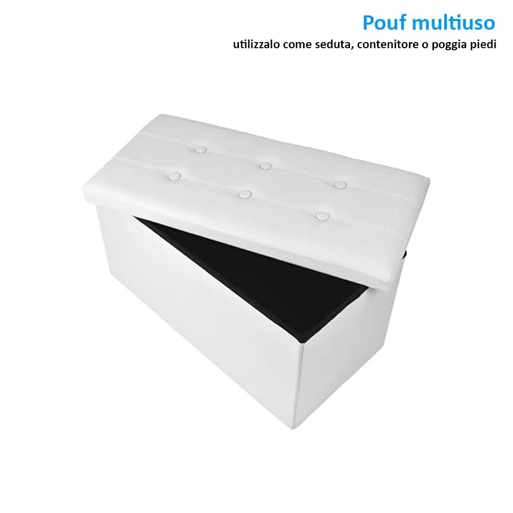 VIRSUS 1 Pouf Cassapanca Poggiapiedi con seduta imbottita, dimensioni 80x40x40 contenitore grande, Panca Sgabello arredo casa in similpelle Vari Colori (Bianco)