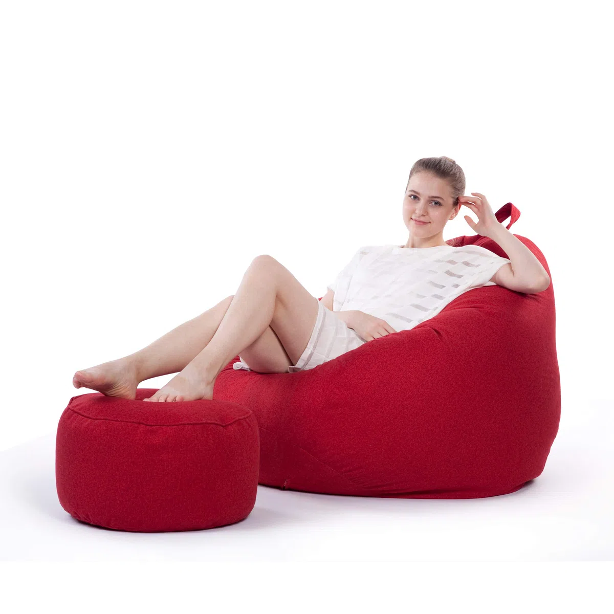 Lumaland Pouf Comfort Line a cuscino -Pouf - 25 x 45 cm - Pouf poggiapiedi Interno ed Esterno per Giardino, Salotto, Balcone - Elegante e Morbido Outdoor & Indoor - Rosso