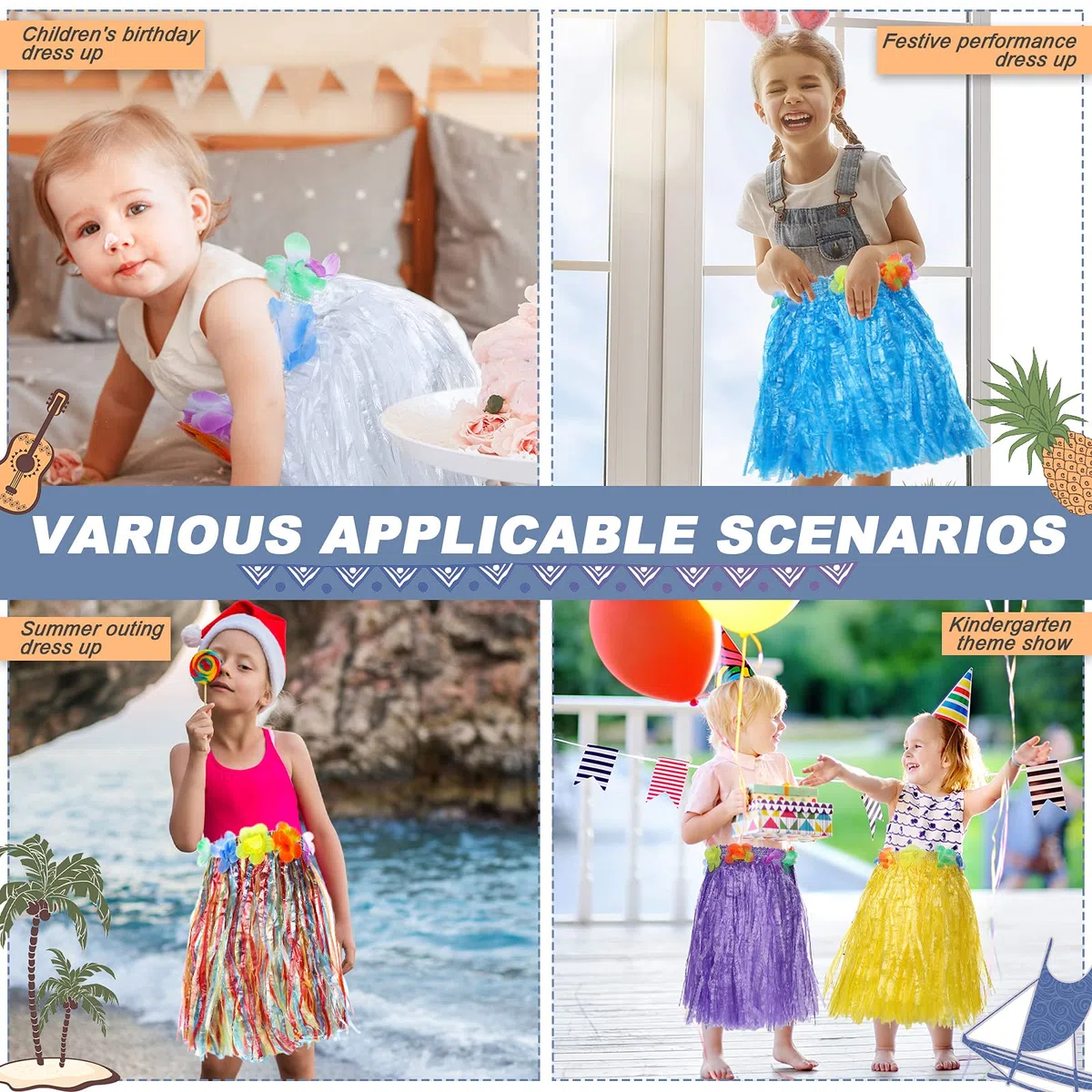 Sumind 20 Pezzi Gonne Hula Luau Hawaiian Gonne di Erba per Bambini Hula per Bambini Festa Luau, Festa di Compleanno a Tema, 30, 48 cm