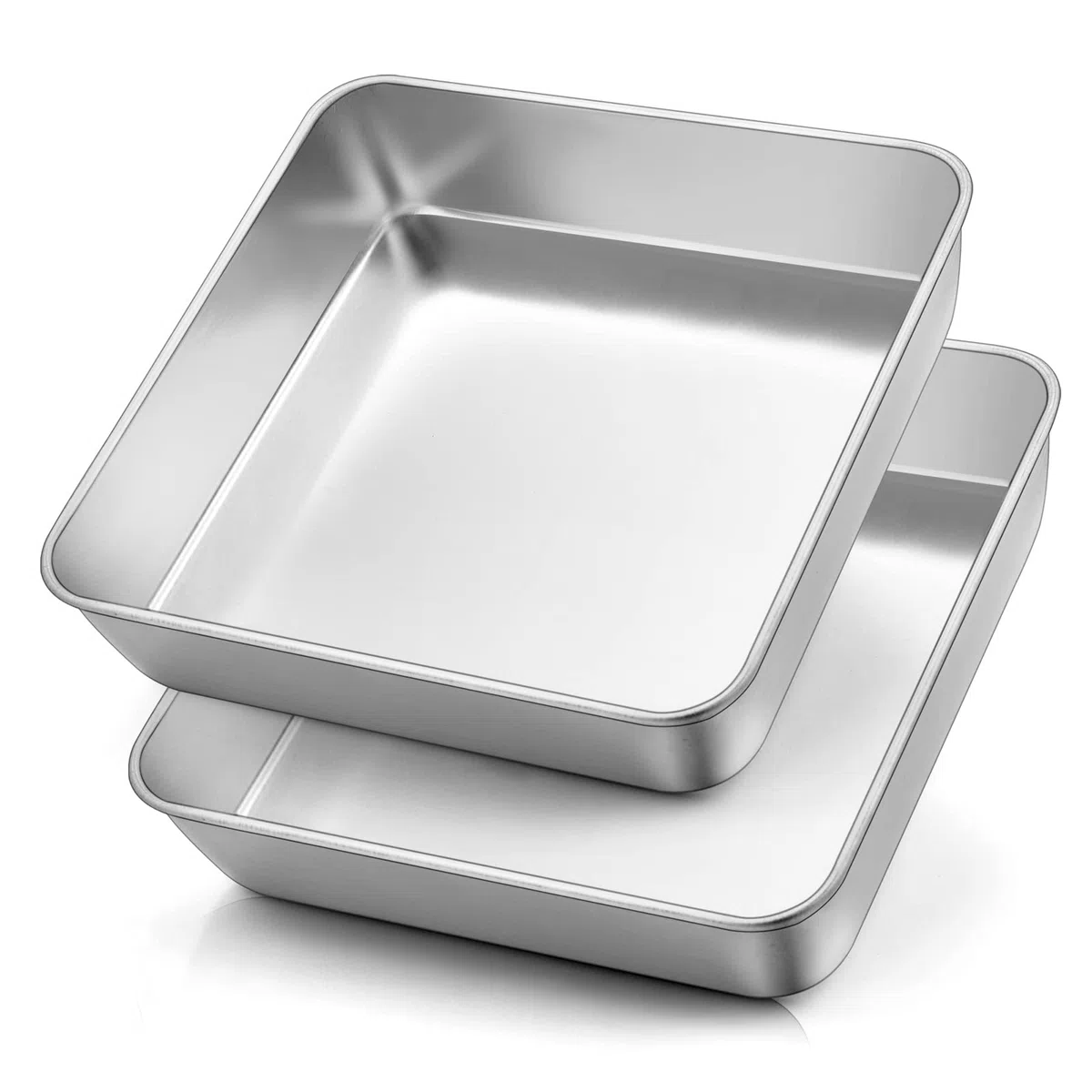 Herogo Set di 2 stampi per torte quadrati, in acciaio inox, 21 x 21 x 5 cm, durevoli, perfetti per brownie/lasagne, torte, facili da pulire e lavabili in lavastoviglie