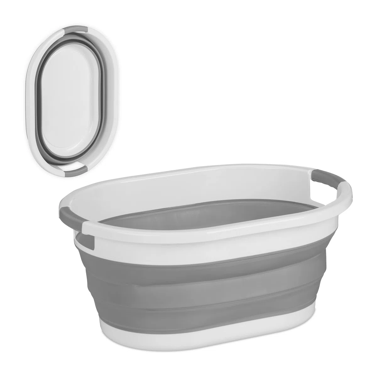 Relaxdays Cesto Portabiancheria Pieghevole, 36 Litri, Contenitore Salvaspazio in Plastica con Impugnature, Grigio Bianco