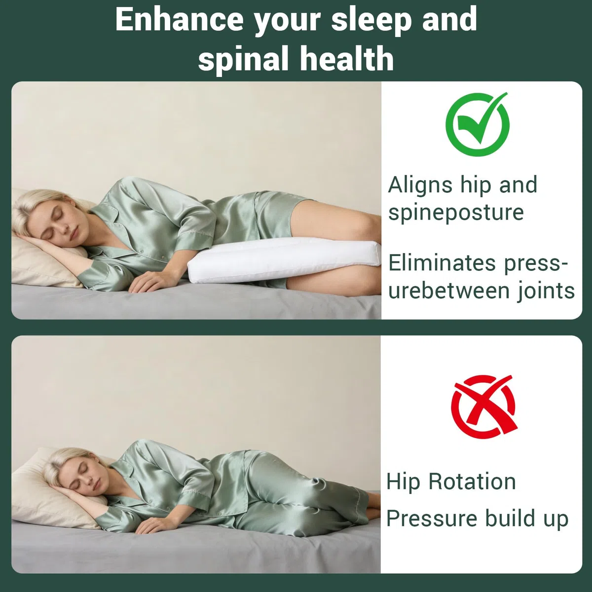 Cuscino per ginocchia per chi dorme sul fianco, ergonomico, senza cinghie, in cotone, extra lungo per alleviare fianchi e gambe, cuscino per ginocchia Longlegs