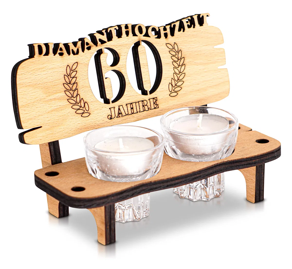 DARO Design - Panca da liquore 60° anniversario di matrimonio con diamanti decorazione per coppie uomini donne in legno con bicchieri
