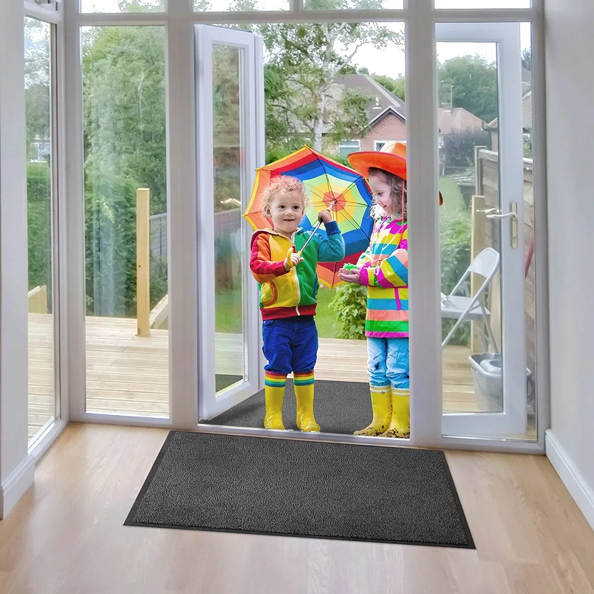 casa pura - Tappetino per Ingresso da interno SKY tappetino antiscivolo e antipolvere, zerbino d'ingresso per interni, zerbino lavabile e ultra assorbente - Antracite - 90x150 cm