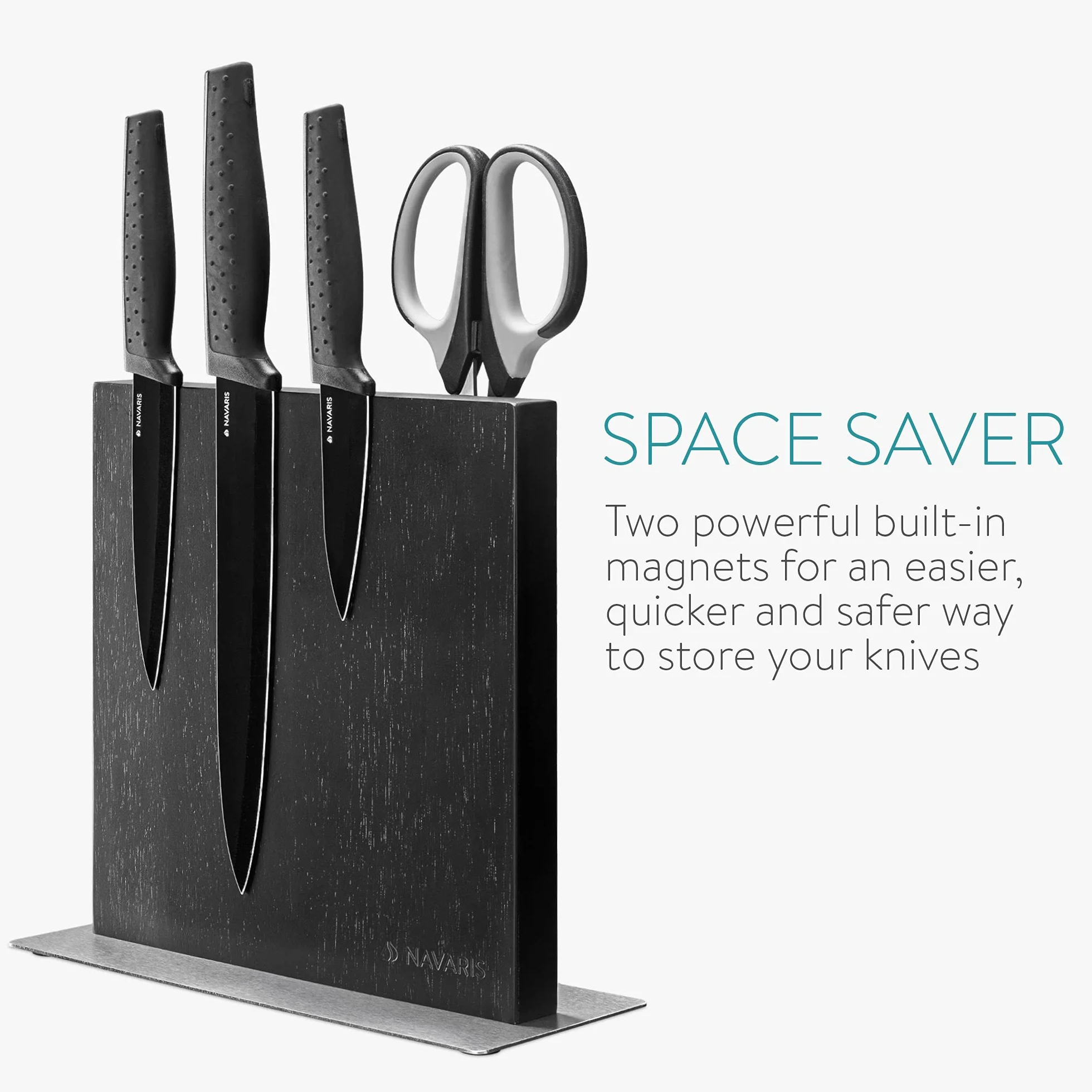 Navaris Porta Coltelli da Cucina - Ceppo Portacoltelli Doppio Lato Magnetico - Tavoletta con Calamita Magnetica Rivestita in Legno Nero