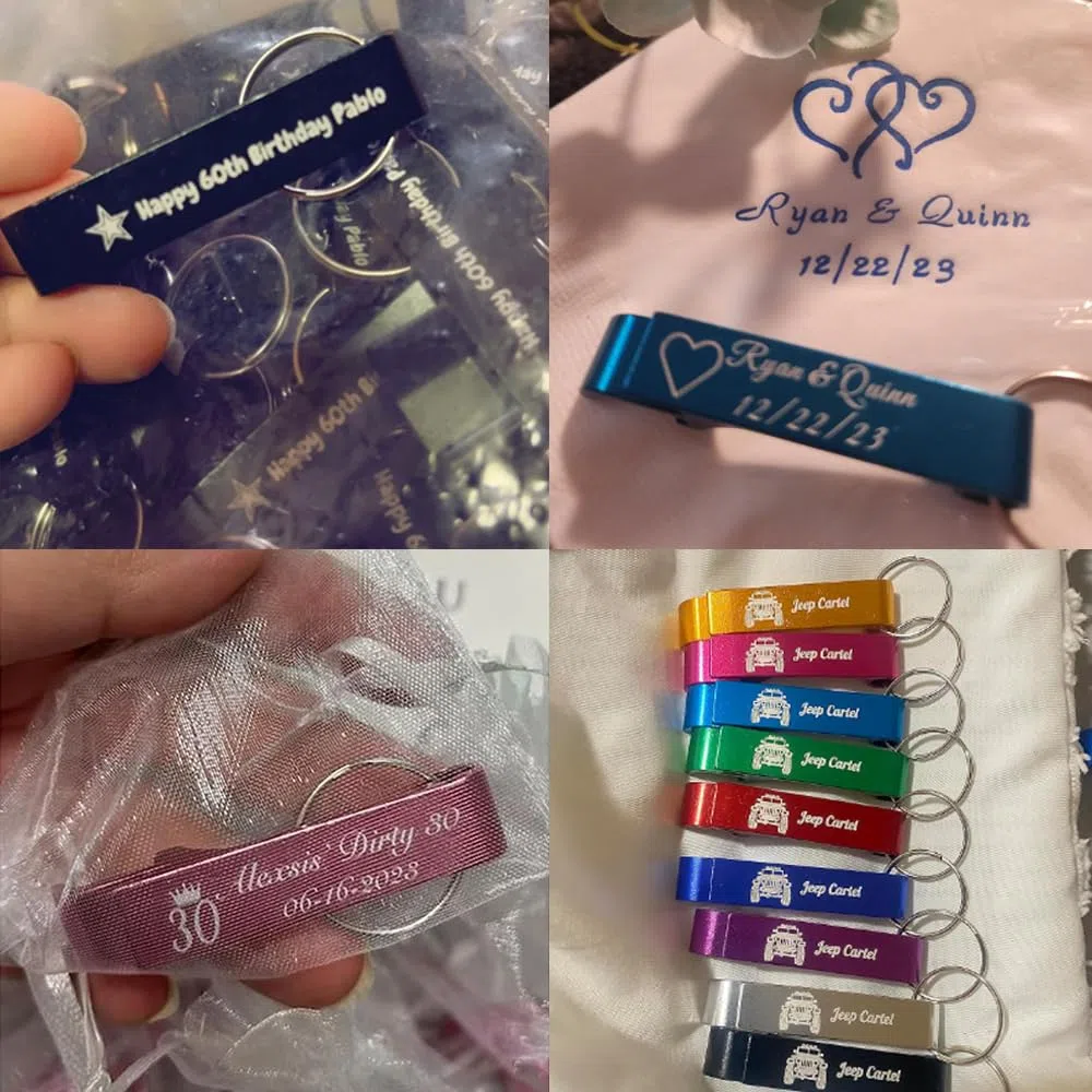 100 Pezzi Personalizzato Apribottiglie - Portachiavi Apribottiglie Personalizzabile - con testo logo - per uomo Bomboniere per gli ospiti Bulk Festa del papà Laurea