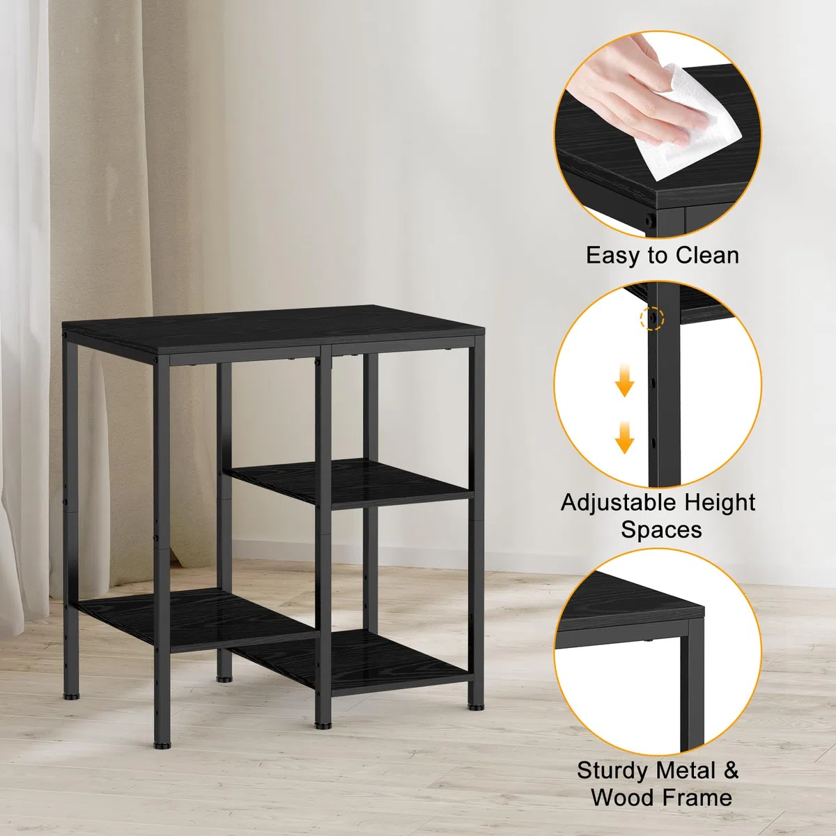 smusei Scaffalatura multifunzione a 4 livelli, regolabile, per forno, microonde, stampante, in legno con ripiani sfalsati, 67 x 40 x 59 cm, colore nero