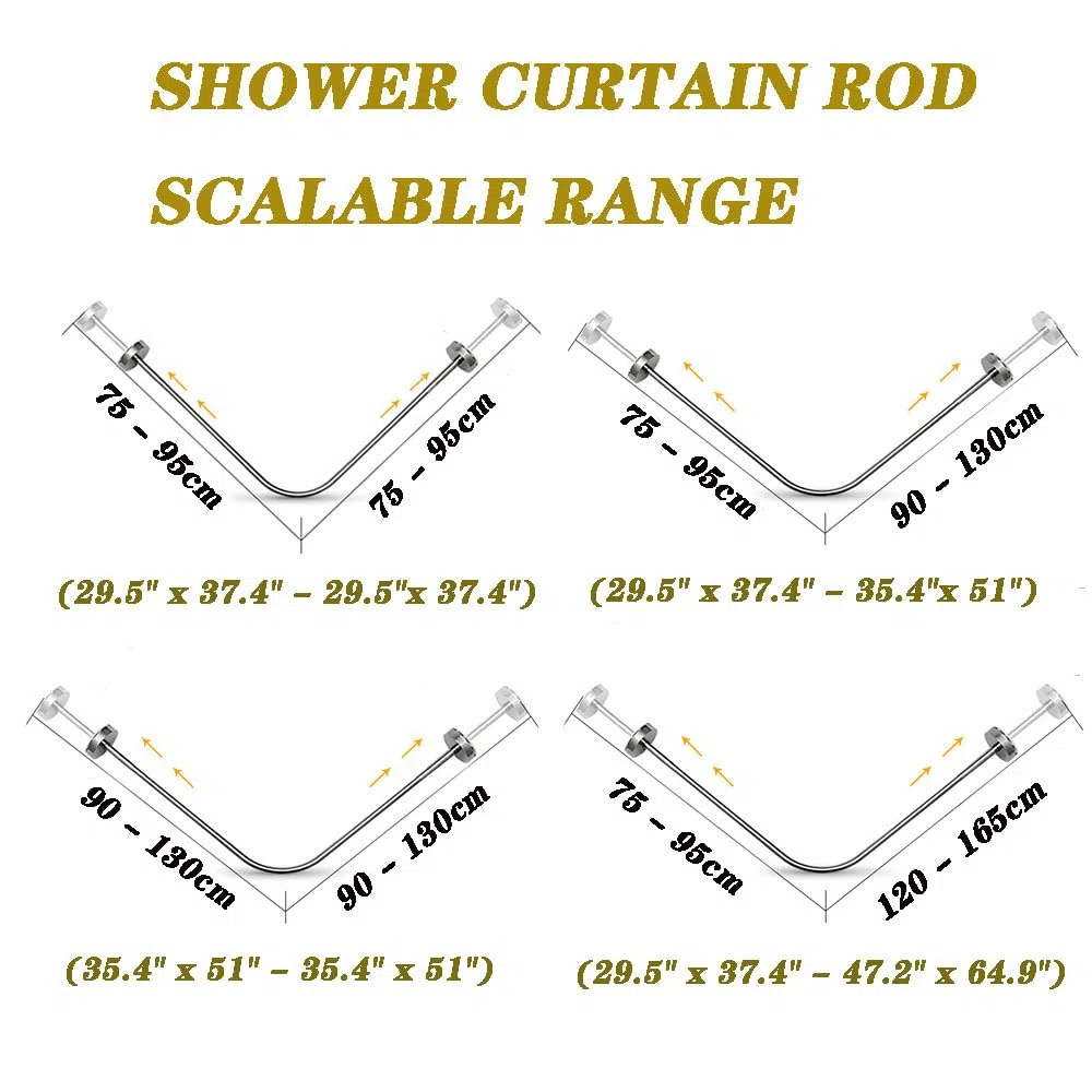 Asta per Tenda da Doccia a L in Acciaio Inox 304, Binario Doccia Angolare Estensibile Senza Foratura, Antiruggine per Bagno e Vasca, 75–95 cm x 75–95 cm