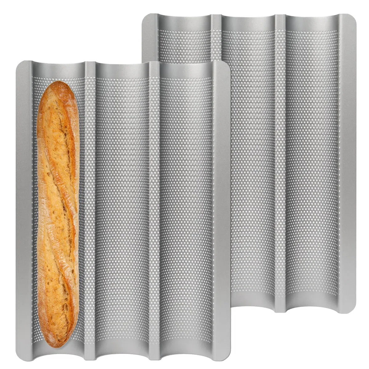 2 Pezzi Stampo Baguette Perforata Antiaderente per 3 Baguette Stampo per Baguette con Rivestimento Antiaderente Stampo in Acciaio al Carbonio per Pane Francese per Pane Traforata(38x27cm)