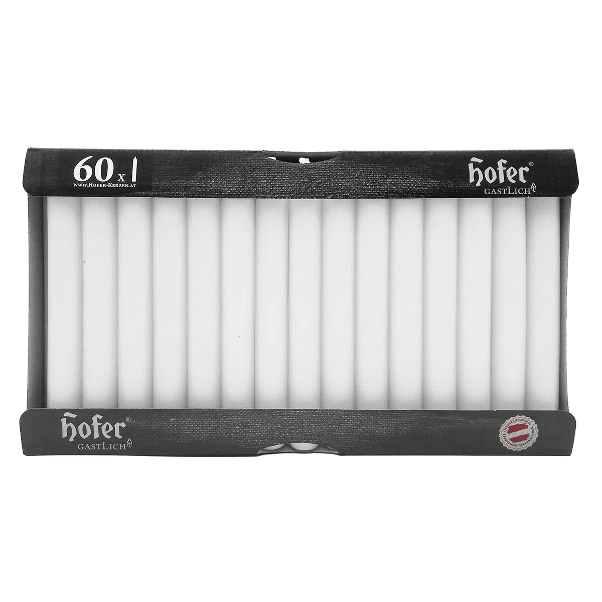 Hofer Candele lunghe da tavola, set da 60 pezzi (1 x 60), dim. 21,5 x 180 mm, colore bianco, lunga durata circa 5 ore, set di 60 candele a punta in cera antigoccia, prodotto in Austria