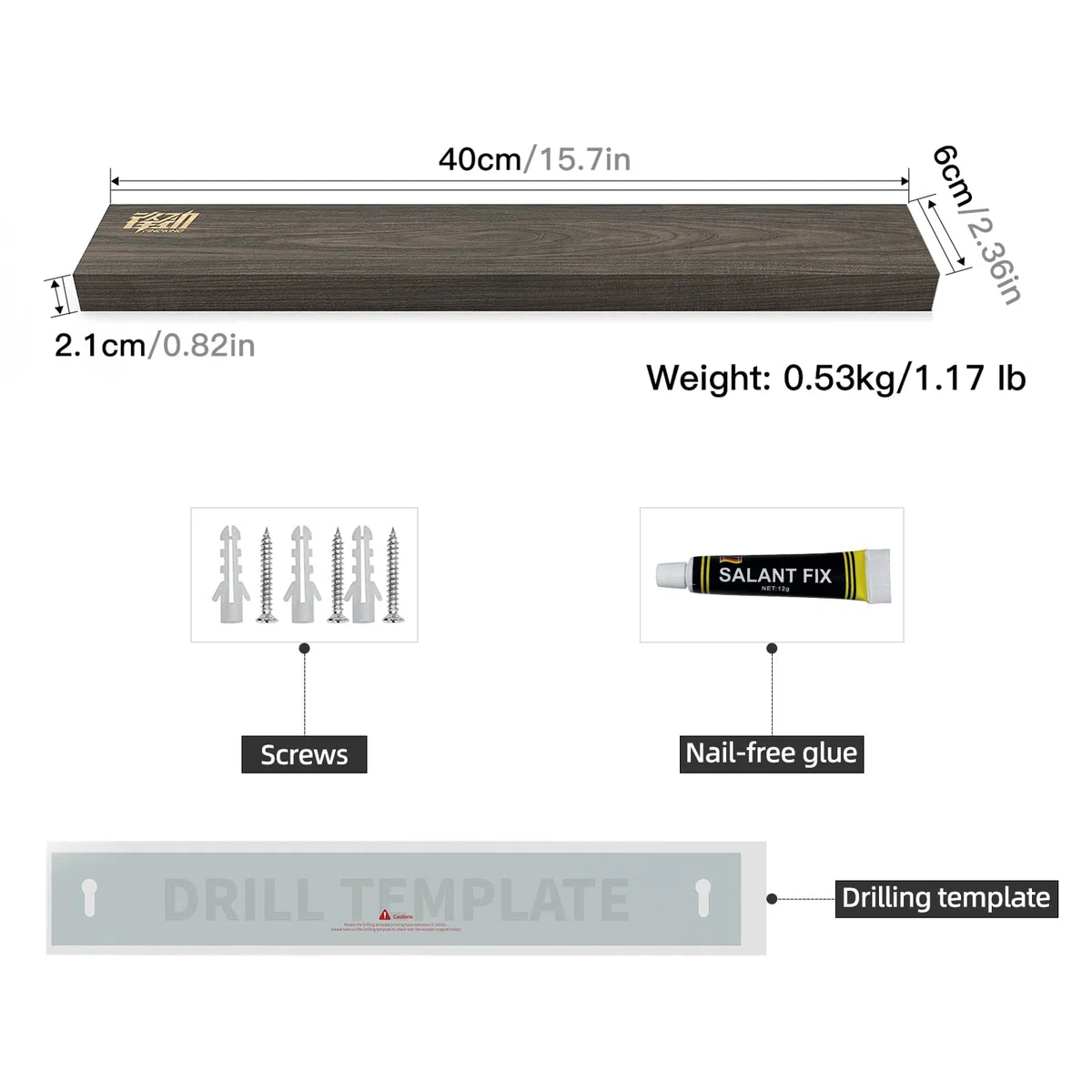 FINDKING Striscia Magnetica per Coltelli in Legno di Frassino, Supporto Magnetico per Utensili da Cucina, Facile da Appendere Senza Trapano (40CM, Marrone Scuro, Senza Coltelli)