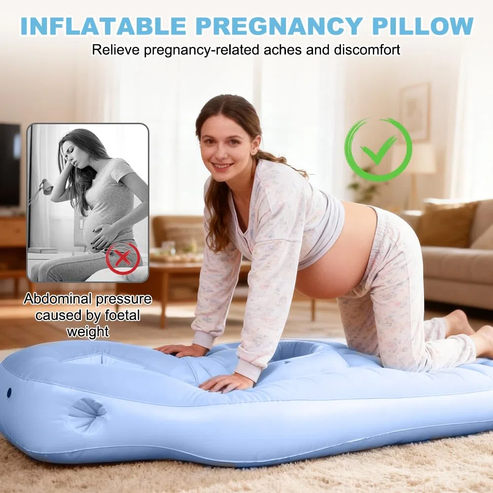 Cuscino Gonfiabile per la Gravidanza, Tappetino da Yoga per Donne Incinte, Cuscino per Maternità con Foro per La Pancia, Supporto per Il Pancione, Supporto del Corpo Intero per Dormire, Blu