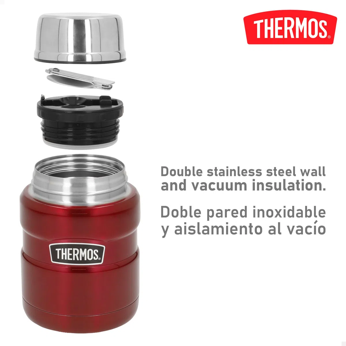 Thermos Stainless King Food Jar 0,47 l, Contenitore Termico in Acciaio Inox con Cucchiaio, Caldo per 6 Ore/Freddo 24 Ore, Assolutamente ermetico per zuppe, Cereali, Contenitore Termico per Cibo,