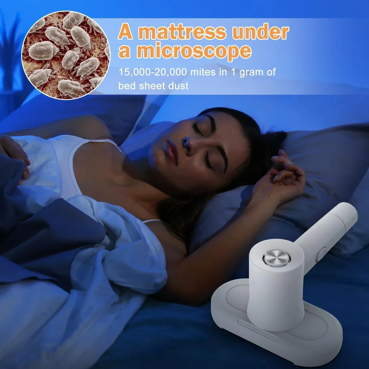 Yaasier Aspirapolvere antiacaro per acari, Battimaterasso antiacaro con luce UV e contenitore per polvere permanente HEPA, Aspiratore Anticari per divano/materasso/tessile