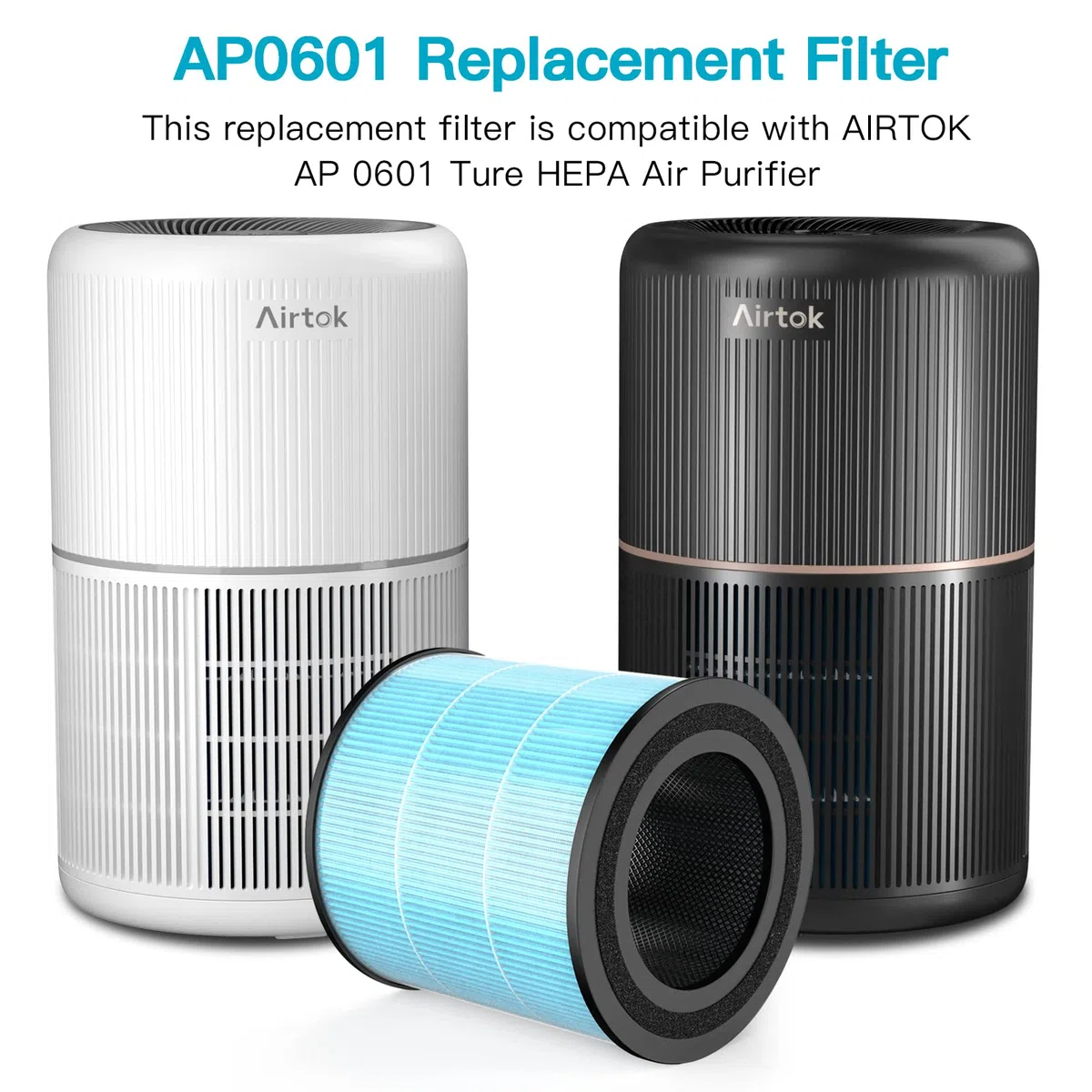 Airtok H13 Filtro di ricambio HEPA, carbone attivo ad alta efficienza, adatto al purificatore d'aria AP0601, rimuove polline, polvere, forfora di animali e altri allergeni