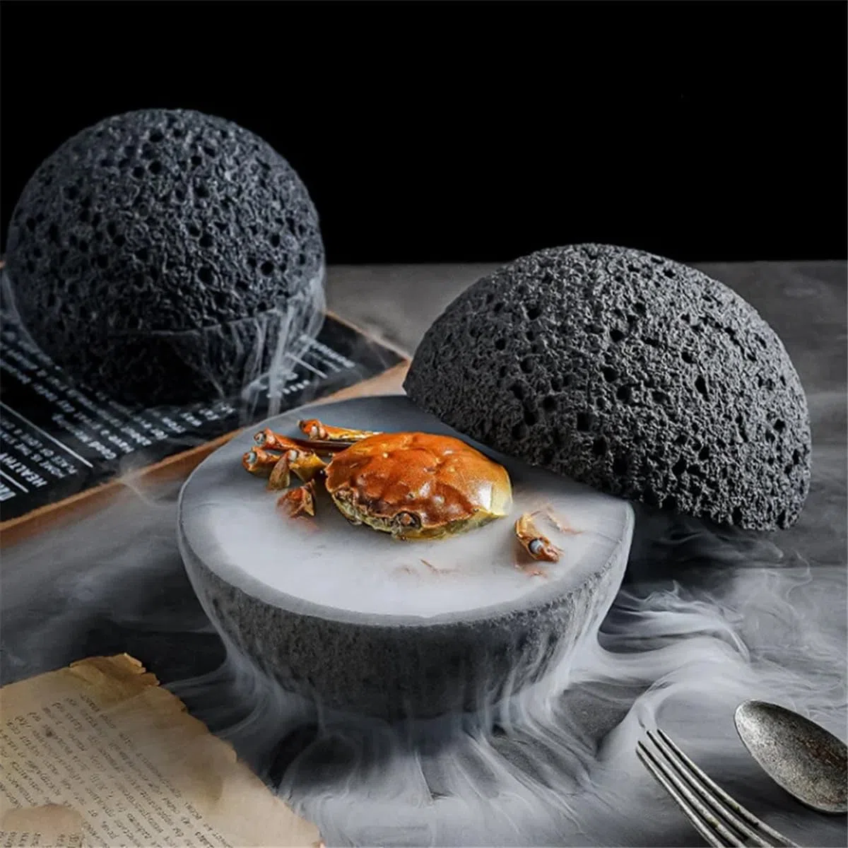 Piatto artistico in pietra vulcanica giapponese, pendolo, frutti di mare, sushi, sashimi, ghiaccio, piastra fumo, 12 cm
