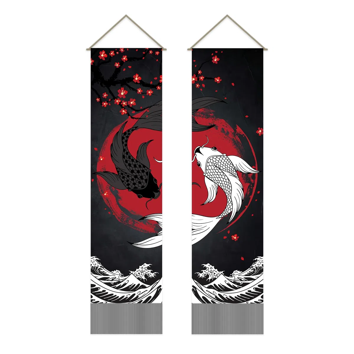 AHANDMAKER Confezione da 2 arazzi retrò Yin Yang Boemi verticali con nappa da appendere a parete, camera da letto, soggiorno, casa, 33 x 130 cm