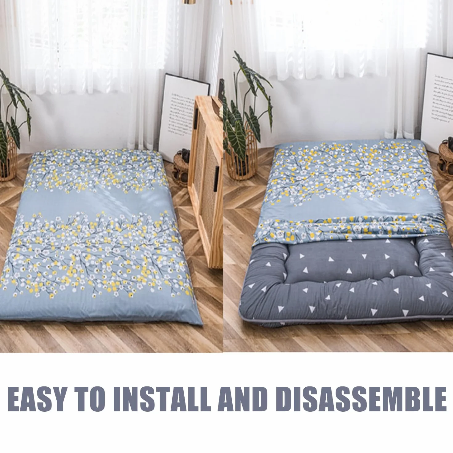 Coprimaterasso Futon da Pavimento con Cerniera Queen Coprimaterasso Futon da Pavimento Giapponese Coprimaterasso Antipolvere Fodera per Futon Copertina Morbida,C,180x200cm(King)