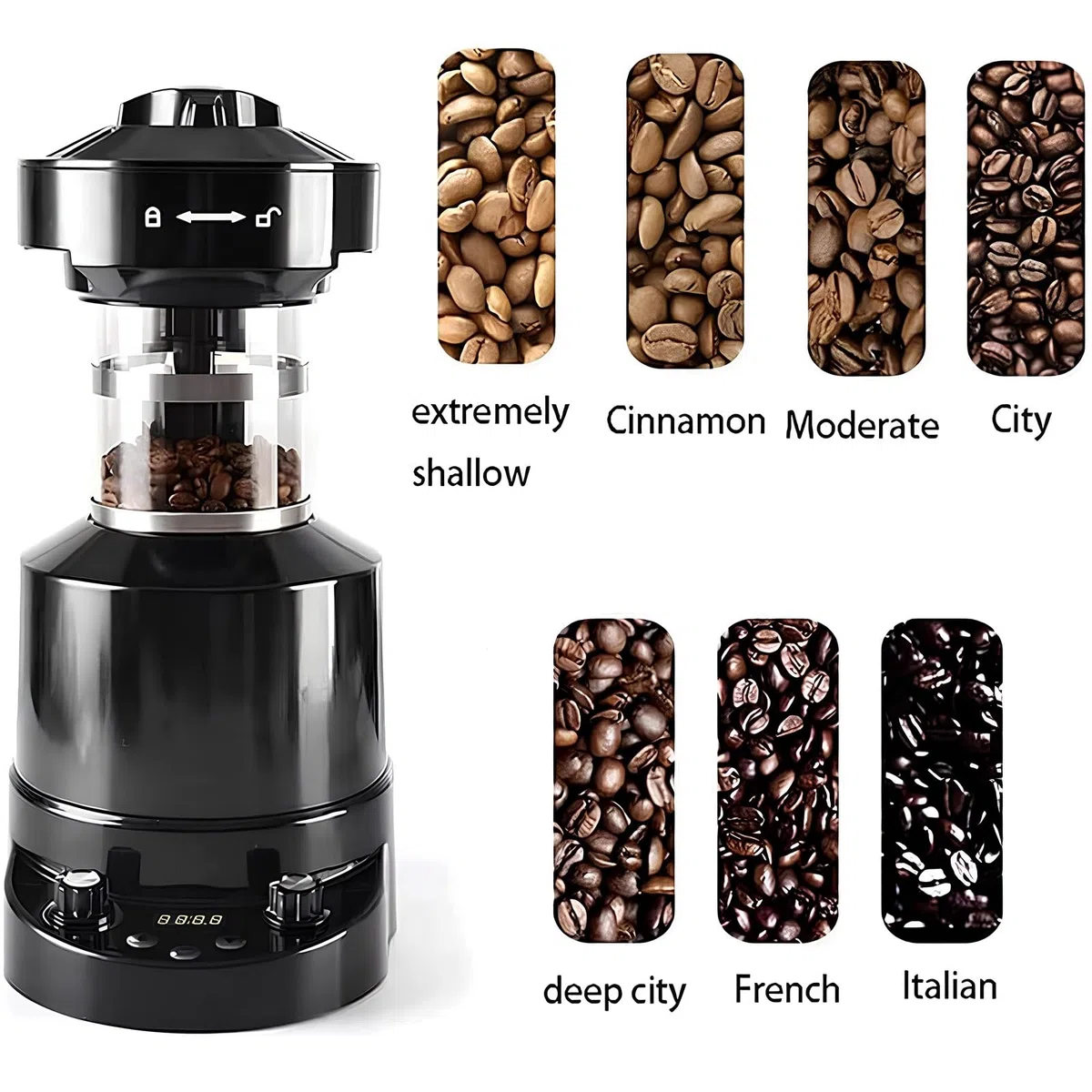 Tostatrice for Chicchi di caffè, tostatrice for caffè, tostatrice for Chicchi di caffè elettrica Professionale, Macchina for tostare Il caffè ad Aria con Timer, velocità del Vento Regolabile